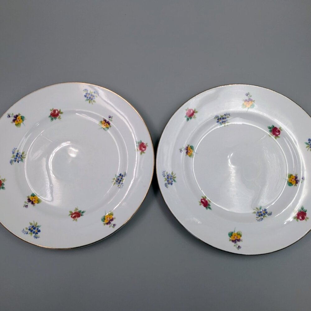 Pair of Vintage Crown Staffordshire 8.25" Lunch Plates - Rose & Pansy Floral - Picture 2 of 8